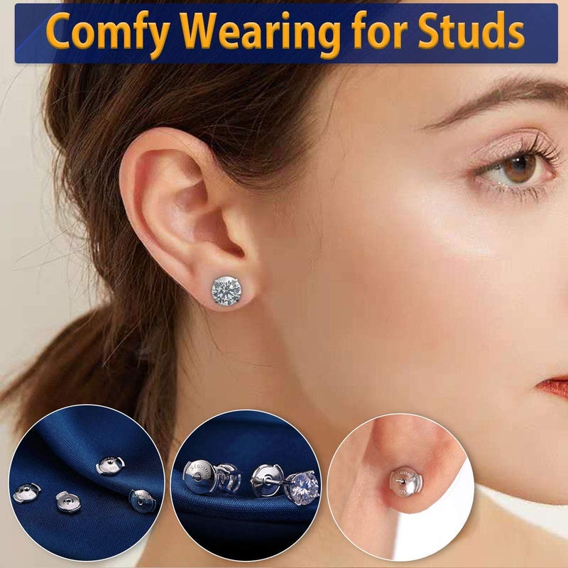 Siwoms 2-Pairs Locking Earring Backs for Studs - 18K White Gold Plated Secure Replacements Earring Backings, Hypoallergenic (7mm) - Image 4